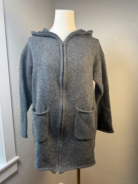 Eileen Fisher Gray Boiled Wool Hooded Zip Jacket XS